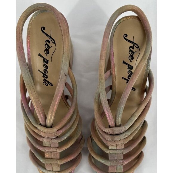 Free People Colette Cinched Heel Size 38.5 US 8 Rainbow Metallic Iridescent - Picture 4 of 11